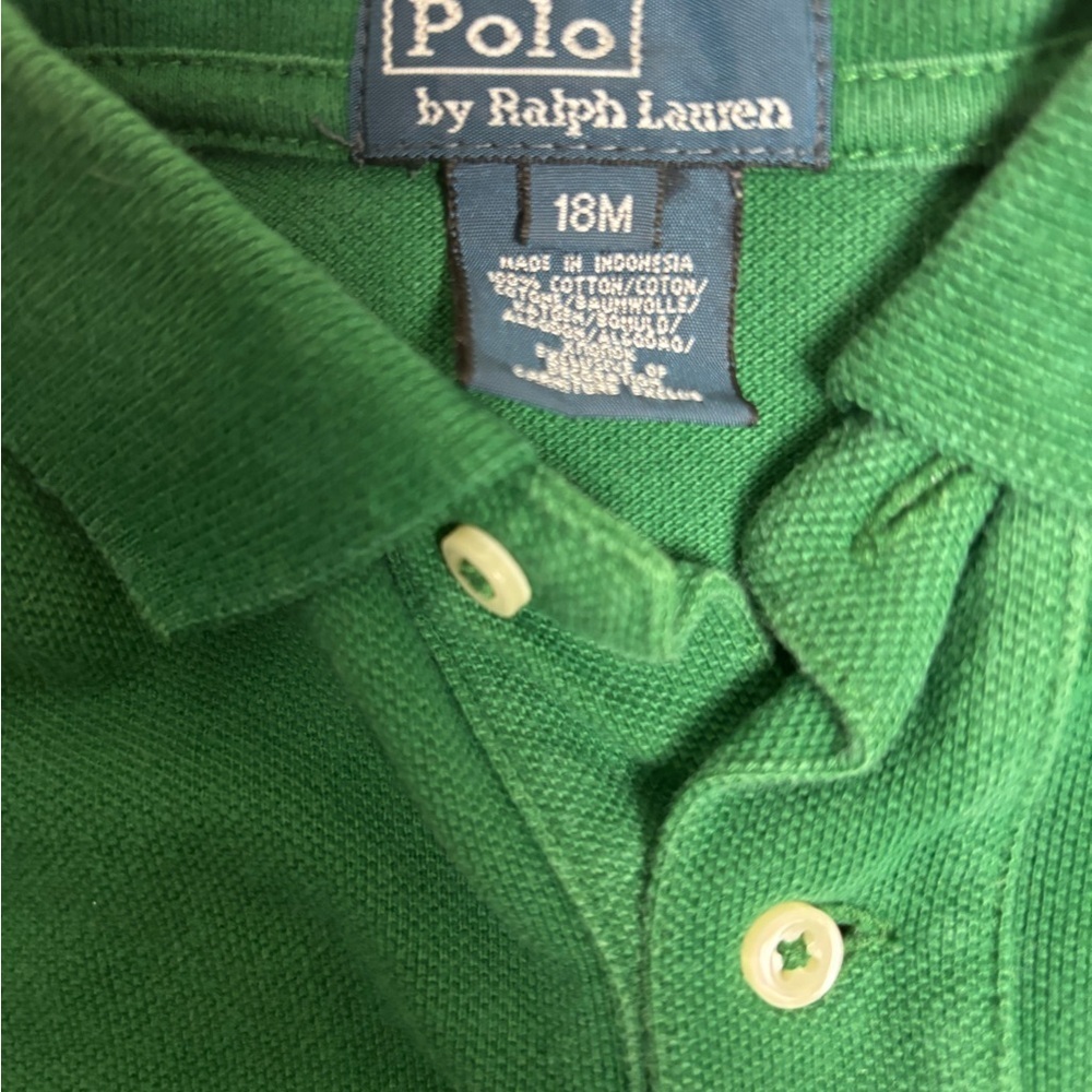 Polo Ralph Lauren Baby Boys Long Sleeve Green Polo Shirt 18M Orange Pony - Picture 2 of 4